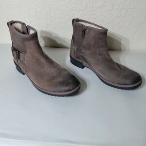 UGG Lakesider Zip Puff Brown Leather Ankle Boots 1112316 Mens 8.5